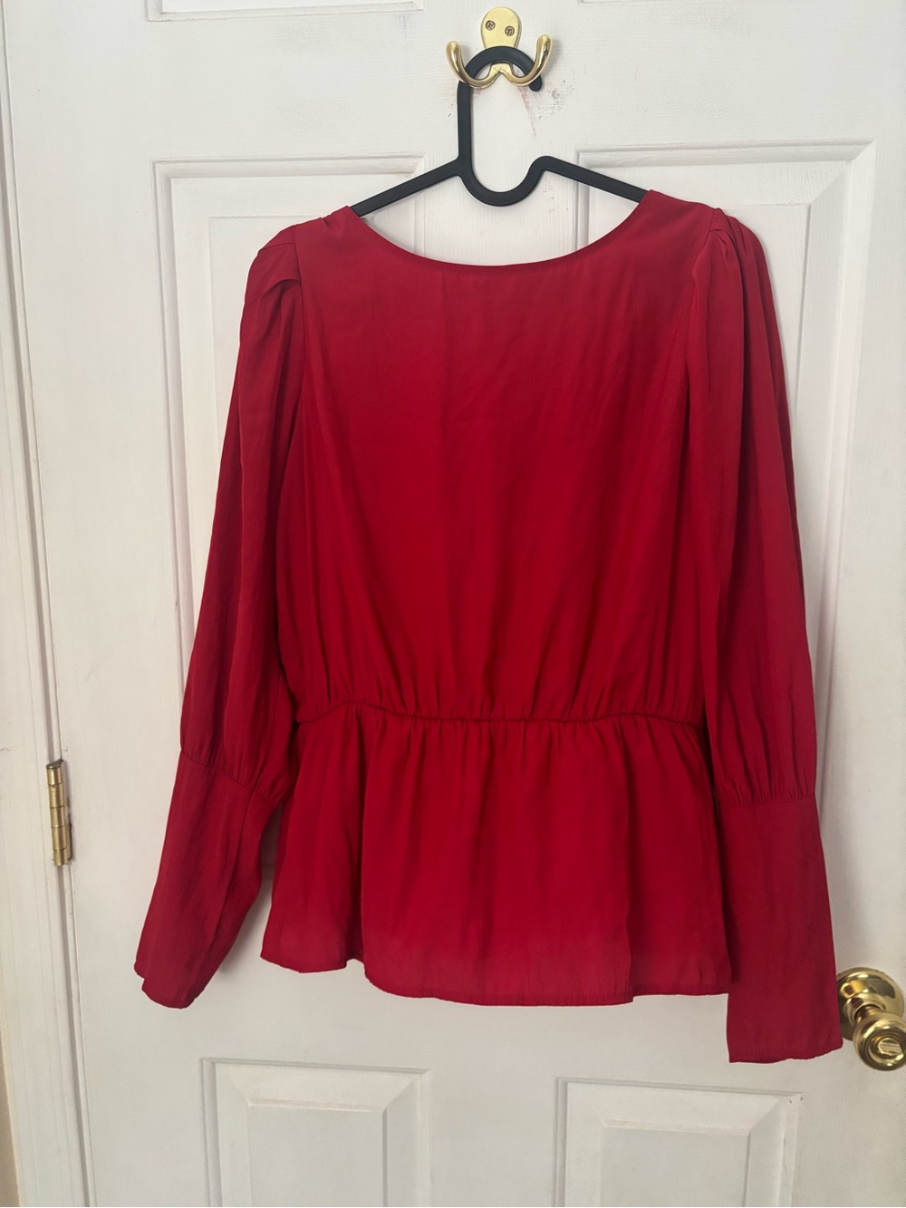 1.STATE Red Long-Sleeve Peplum Blouse